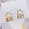 Stud Prachtige 14K Real Gold Kleine Handtas Vrouwen Oorbel Zirkoon Charm Oorbellen Bruiloft Sieraden Bijoux Voor Bruids Gift2940