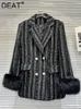 Deat Women S Stripe Diamonds Tweed Blazer 2023 Hiver Fashion Trop Coll Coll Long Manches Boutons Femelle 11xx6767 231227