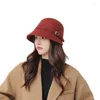 Berets Fashion Solid Color Furry Winter Hat With Belt Bow Autumn Bucket Women Warm Fishing Panama Cap Ladies Wedding Party Gift