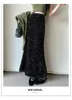 Kjolar sutimin lång paljett kjol kvinnor höst koreansk elastisk midja elegant baksida smal a-line med paillettes kvällsfest