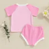 Conjuntos de ropa 0-18m Baby Baby Girl Fits Summer Outfits de dos piezas Camisetas de manga corta o Camisetas de cuello y pantalones cortos de banda elástica para niños pequeños