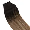 Tape-in-Haarverlängerungen, Echthaar, Balayage, doppelseitiges Klebeband, Verlängerung, dunkelstes Braun, Mischung aus Mittelbraun und Blond, Balayage-Tape-on-Verlängerung, 100 g/40 Stück