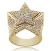 Hip Hop cinq étoiles anneaux Men039s or argent couleur glacé cubique Zircon bijoux anneau cadeaux 8120645