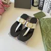 Luxury slides women flip flops genuine leather flats designer letter metal black white brown sandal summer beach pool mules slippers