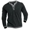 Men's T Shirts Fashion Casual Color Cotton T-shirt For Men V-neck Cardigan Neck Long Sleeve Top Pullover Spring Autumn Tshirts Eastic