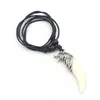 Pendant Necklaces Wholesale 12pcs/LOT Tibetan Silver Wolf Teeth Pendants Acrylic Tooth Charms Beads Sweater Chain Rope XL113