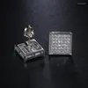 Stud Earrings Wild Square Shape For Women Micro Paved CZ Stone Versatile Earring Full Bling Iced Out Lady Charm Jewelry