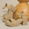 Sandales d'été simples à talons hauts, chaussures à plateforme en cuir véritable pour femmes, boucle, robe gladiateur