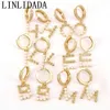 Huggie 5 Pairs Gold Metal Letter earrings Fashion women pearl Initial Letter earrings Fashion Jewelry