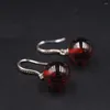 Dangle Earrings Real 925 Sterling Silver Women Lucky Red Garnet Ball