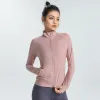 Hight Quality Thumb Hole Training Running Women Sport Fitness Coat Top Zipper Snabbtorkjacka Outfit Kläder Långärmad tröjor