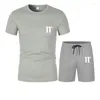 Herrspårar män sommar 2-stycke t-shirt kort nät andas snabb torr kortärmad shorts fitness sport basket träningsset