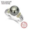 Yhamni New Black Pearl Rings for Women 925 Sterling Silver Wedding Finger Rings Fashion CZ Jewelry Drop ZR1058210C