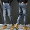 Men's Jeans Designer European Jeans Men's 2023 Autumn/Winter Thick Classic Slim Fit Small Straight Tube High end Light Luxury Men's Casual Jeans TYFY