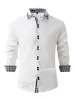 Camisas de vestido masculinas 2024 Botão xadrez Turn-Down Collar Mens Camisa Masculino Manga Longa Slim Fit Business Casual Work Top