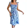Casual Dresses Vacation Dress Streetwear Elastic Chest Wrap High Midj Loose Hem Summer Women Floral Leaves Print Sling