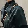 ラウタロ秋のロングブラッククールなPUレザートレンチコート女性ベルトシングル胸肉ゆるい韓国のファッション卸売服231226