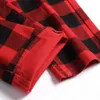 Mężczyźni Red Plaid Printed Pants Fashion Slim Elaste Dżinsy Trendy Plus Size Proste spodnie 231226