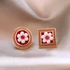 Stud Earrings Fashion Pearl Flower Paved Red AB For Women Personality Unique Design Jewelry