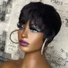 Peruca curta de corte pixie cabelo humano para mulheres negras perucas feitas à máquina com franja sem cola perucas de cabelo humano 231227