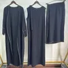 Abbigliamento etnico Set Abaya a tre pezzi con cintura Hijab Kimono in crepe senza maniche sotto il vestito Eid Ramadan Donne musulmane Dubai Caftano islamico