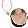 Pendant Necklaces Pink Beaded Choker Resin Collarbone Chain Jewelry Gift Sweeet Ornament
