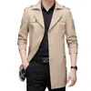 Novo casaco trench coat masculino de comprimento médio para o outono 2018 clássico cor sólida casaco casual jaqueta de lapela ultrafina 231226