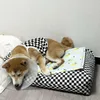 4シーズンユニバーサルコットン格子縞の犬小屋ペットディープスリープマット子犬ビチョンフレンチブルドッグドッグベッド小〜中犬231226