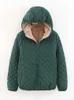 Kvinnors läder faux läder kvinnor hösten vinter parkas kappjackor kvinnliga lammhuven rutig lång ärm varm vinterjacka S ~ 3xl Casaco feminino J231227