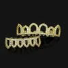 18K позолоченные грили для уличной моды, мужчин, женщин, рэперов, роскошные блестящие циркониевые стоматологические грили, набор из 2 предметов, полые зубы в стиле хип-хоп312F
