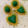 Nieuw ontworpen mode luxe oorsteker groene edelsteen liefde hanger vrouwen oorbellen micro ingelegde diamanten lente zomer sieraden A021