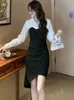 Casual Dresses 2023 Formal Dress for Wedding Woman Black Patchwork Long Sleeve Polo Collar Spring Autumn Luxury Elegant Party