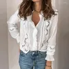 Women's Blouses Spring Autumn Sexy Women Blouse Boho 2023 Ruffles T-Shirt V Neck Flare Long Sleeve Hollow Out Tops Office Lady Loose