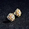 Stud Earrings DIWENFU Real 18K Gold Color Diamond Earring For Women Aros Mujer Oreja Bizuteria FL Gemstone Orecchini Girls Box