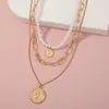 Pendant Necklaces Vintage Punk Gold Color Chain Head Coin Necklace For Women Female Fashion Multilevel Baroque Artificial Pearl Jewelry