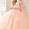 Sukienki dziewczynki Puchony 3D Applique Flower Sukiena Bez rękawów długość podłogi na wesele przyjęcie urodzinowe Pierwsze suknie kulowe Komunii