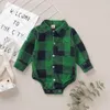 0-12 Monate geborene Baby Jungen BodySuit Plaid-Druck Langschläfe Drehkragen Hemd Gentleman Jumpsuit Strampler 231227