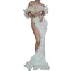 White Wedding Irregular Mesh tube top evening dress singer Drag Queen Club Party Birthday Special Ocassion Sexy costume rave 231227