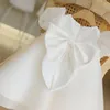 Robes de fille o-cou appliques sans manches ceinture à lacets en lacet les robes d'anniversaire simples robe de robe de bal de princesse à plusieurs niveaux à fleurs élégantes