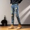 Men's Jeans Autumn And Winter Distressed Slim Fit Small Leg Long Pants Denim Personalized Ripped Skinny Men