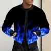 Hot Selling Men's Autumn and Winter Jackets in Europe and America, 3D Digital Printing, Cross-border Flame Pattern, Thin Style Pilot Jacket