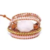 Bracciale 2019 Bracciale in pietra naturale Bracciale 5 involucri Bracciale Boho fatto a mano in quarzo rosa per le donne Bracciale in pelle regalo Dropshipping