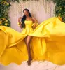 Ny ankomst Yellow Evening Birthday Dress 2024 Stripless Side Split Satin A-Line Long Formal Party Prom Gowns Vestidos de Gala Robe de Soiree