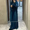 Ethnische Kleidung Elegante solide Strickjacke Muslimisches Kleid Türkei Dubai Abayas Partykleider für Frauen Kaftan Eid Lange Ärmel Robe Jalabiya