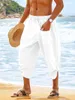 Мужские брюки, винтажные хлопковые и льняные мужские повседневные пляжные шорты на шнурке, летние модные богемные брюки, уличная одежда