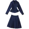 Work Dresses Designer High Quality Fashion Spring Autumn Women Sets Long Sleeve Jacket Top Pleated A-line Skirt Office Elegant Party Suit