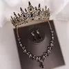 Комплект ожерелья и серег DIEZI в стиле барокко, винтажная черная корона со стразами для женщин, свадебное платье, свадебные хрустальные диадемы