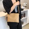 Kvällspåsar sommarstrand strå koppling väska söt boll hänge crossbody för kvinnor reser axelväska damer casual wicker handväskor