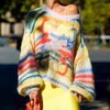 Designer tröjor kvinnors lösa tröjor i regnbågens randig tröja