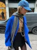 Royal Blue Blazer Collar Bomber Drop Shoulder Jacket One Button Lång ärm överdimensionerad Loose Women Coat Autumn Winter Chic Outwear 231227